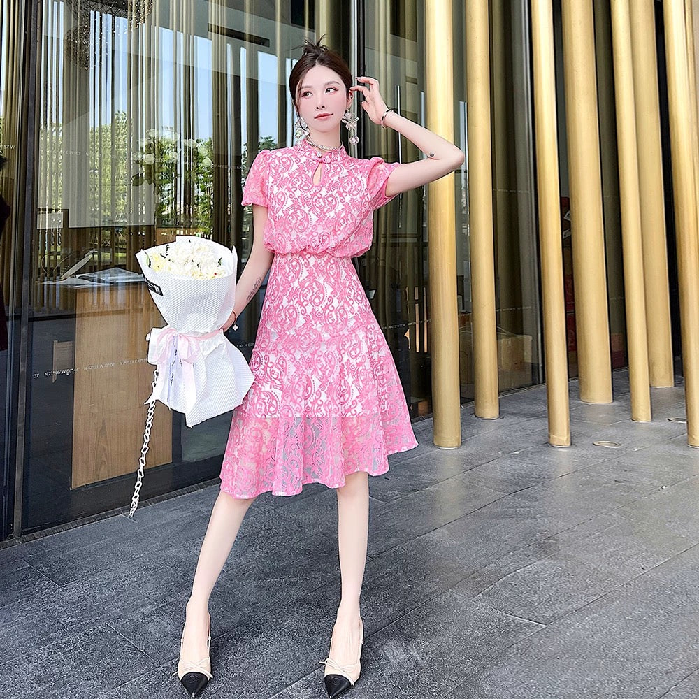Special price women's clothing 2024 new pink fishtail skirt high-end exquisite temperament improved cheongsam national style dress