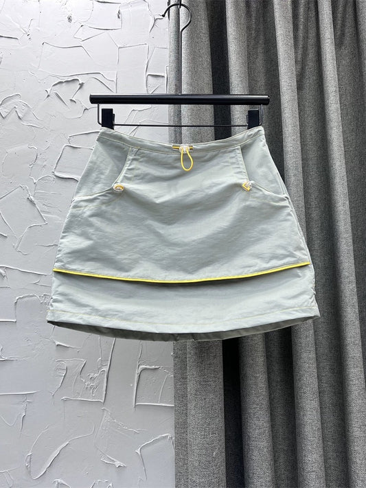 Yellow embellished retro workwear sports short skirt for women 2024 spring new anti-exposure high-waisted versatile a-line skirt