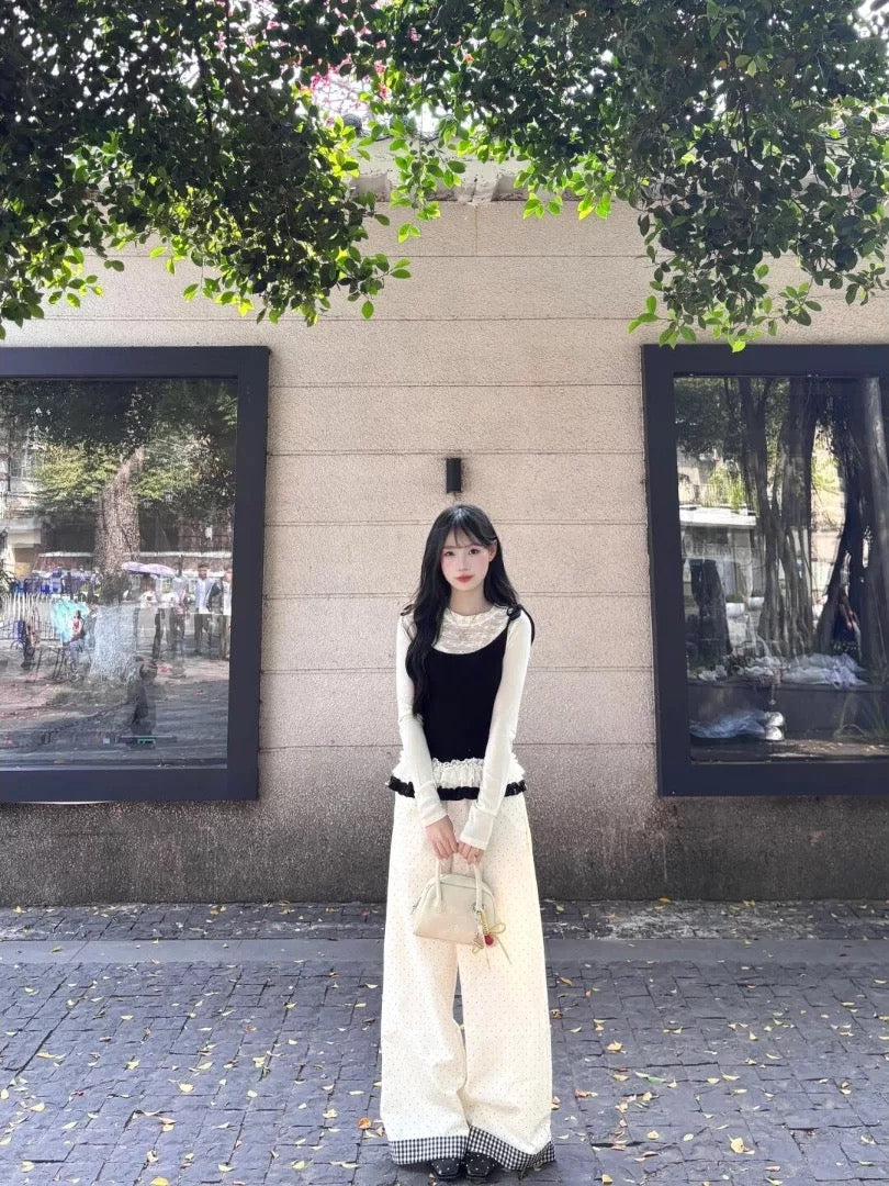 Korean lace fake two-piece suspender top wide-leg pants suit women's summer high-end sense of age-reducing fashion suit early autumn