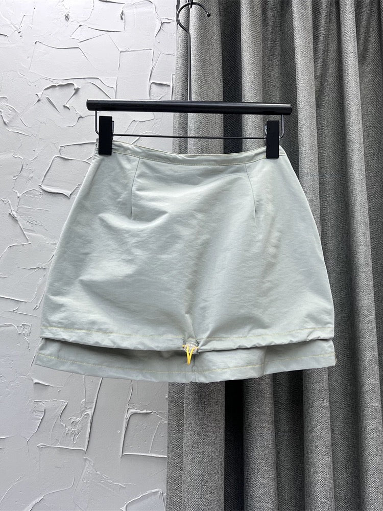 Yellow embellished retro workwear sports short skirt for women 2024 spring new anti-exposure high-waisted versatile a-line skirt