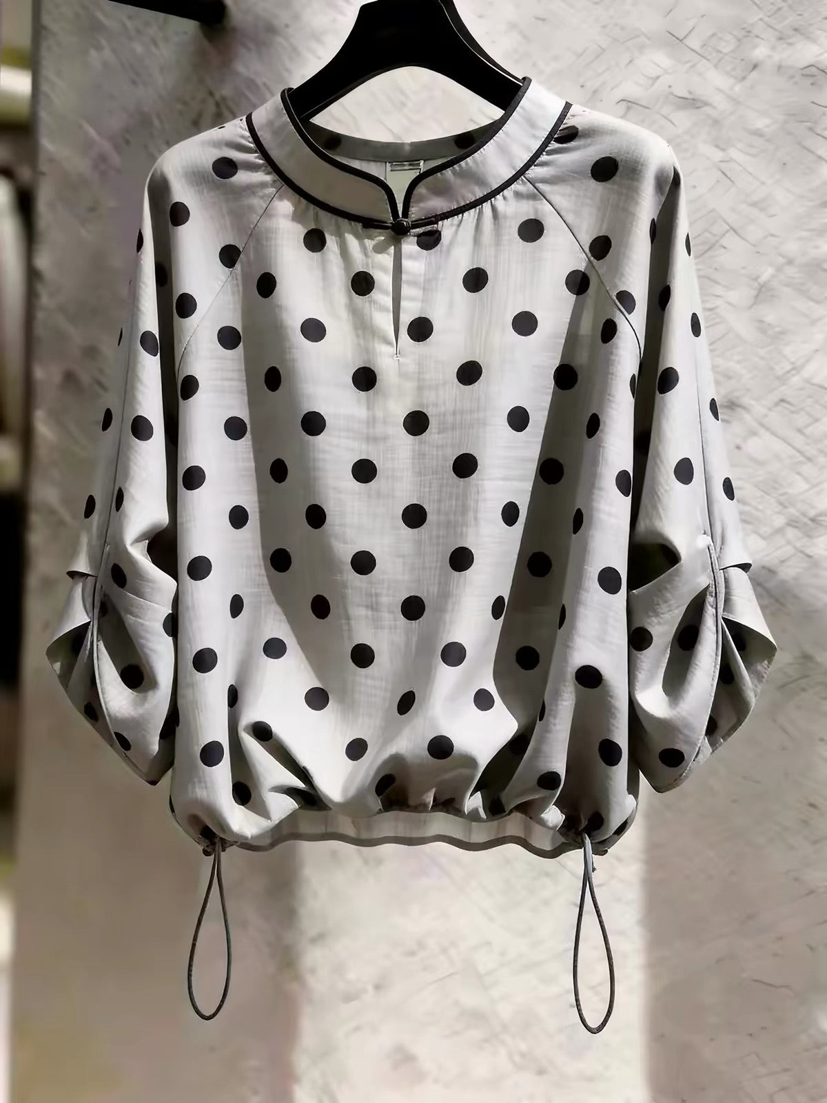 Store-exclusive item: Stylish, chic grey polka-dot shirt for women—a casual yet sophisticated top with a unique design, perfect for work or everyday wear (2026 Summer New Arrival).