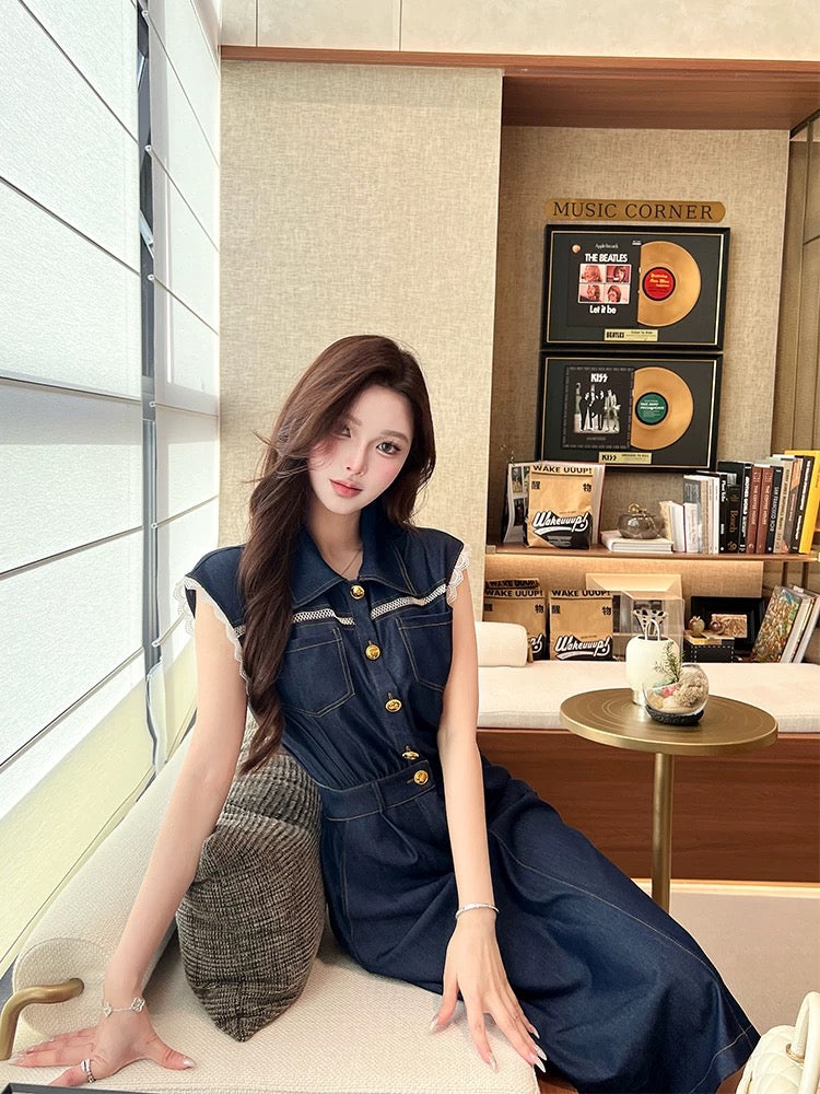 Summer women's clothing 2025 new style this year's popular style unique beautiful waist mid-length skirt denim dress