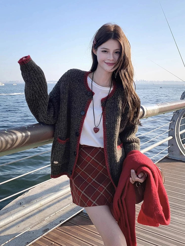 Xiao Xiangfeng high-end red sweater suit dress children 2025 a complete set of early autumn temperament ootd wear