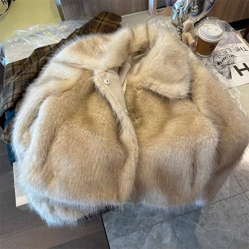Luxurious and simple fashion ~ environmentally friendly fur coat for women 2025 autumn and winter new style lapel slim and elegant fur coat
