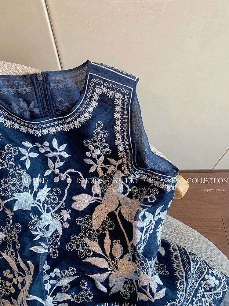 New Chinese style heavy embroidery organza vest women's summer fashionable foreign style high-end loose sleeveless top