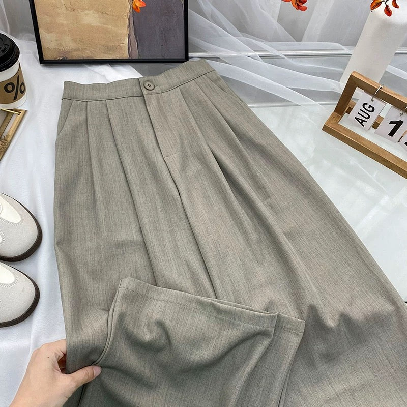 Retro Yamamoto high-grade drape pleated suit pants women's summer loose wide-leg versatile mopping casual straight trousers