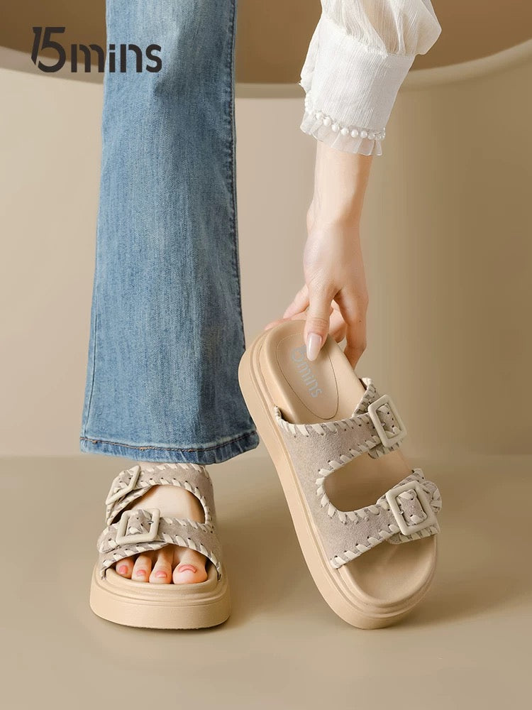 15mins Birkenstock flip flops women 2025 summer new thick sole slip-on sandals soft sole beach shoes