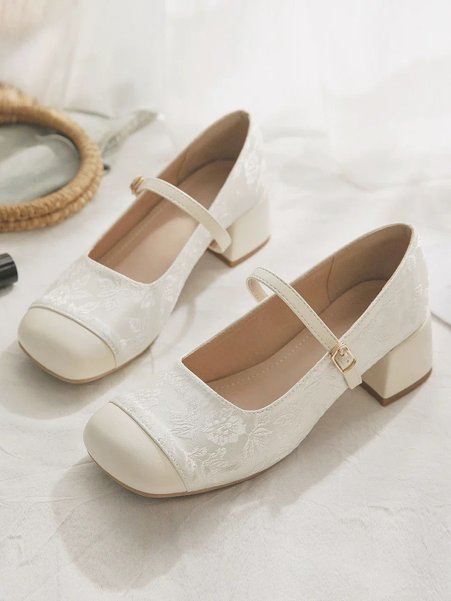 Sheepskin version ~ Chinese style cheongsam shoes Mary Jane shoes evening style gentle shoes with skirt French single shoes for women