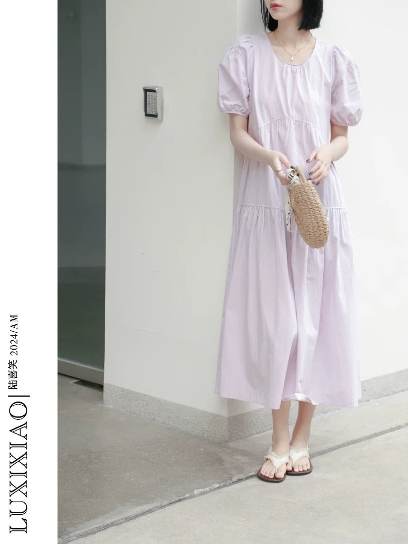 white a line dress LUXIXIAO dress 2025 new loose slim puff sleeve backless design Korean – Lee  Nhi Boutique