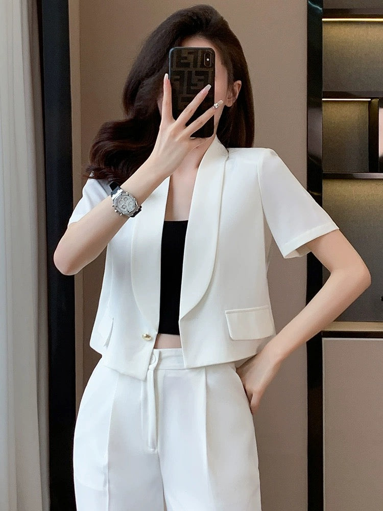 Short-sleeved suit two-piece suit for women 2024 summer new style ins temperament women's short short suit pants