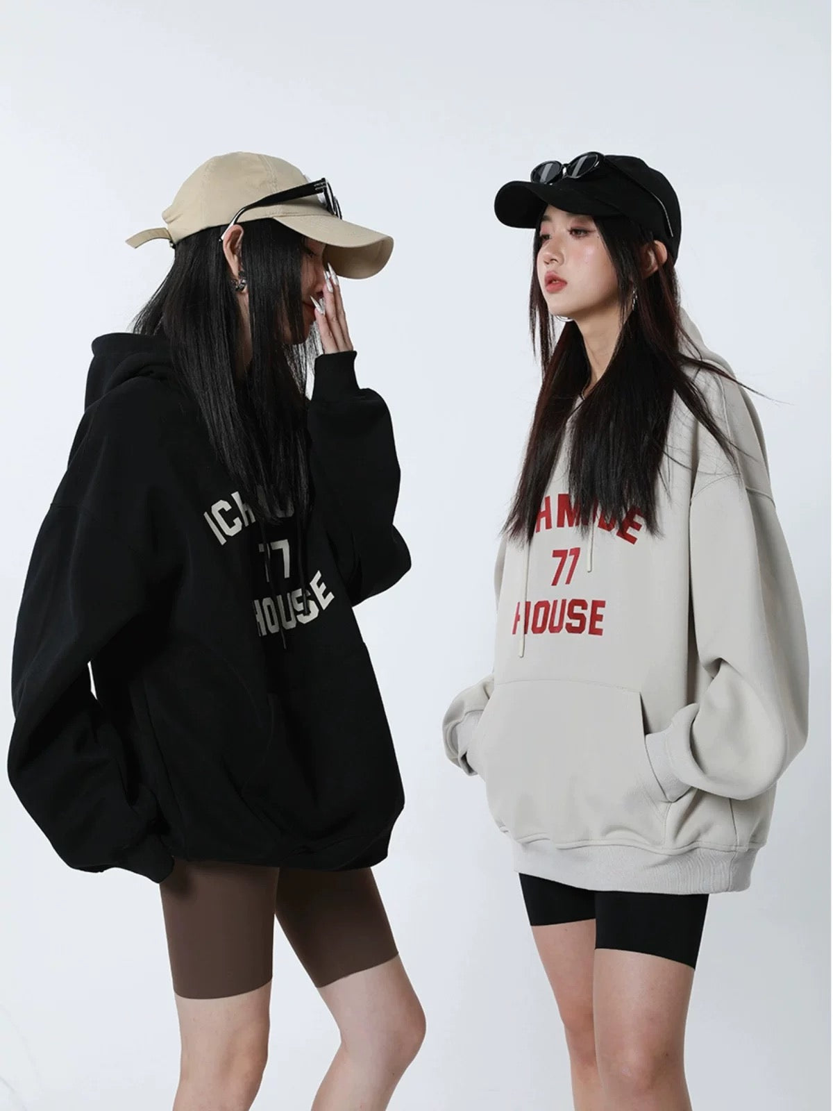 ICH MODE American heavyweight hooded sweatshirt women's 2024 spring, autumn and winter letter loose long-sleeved black jacket top