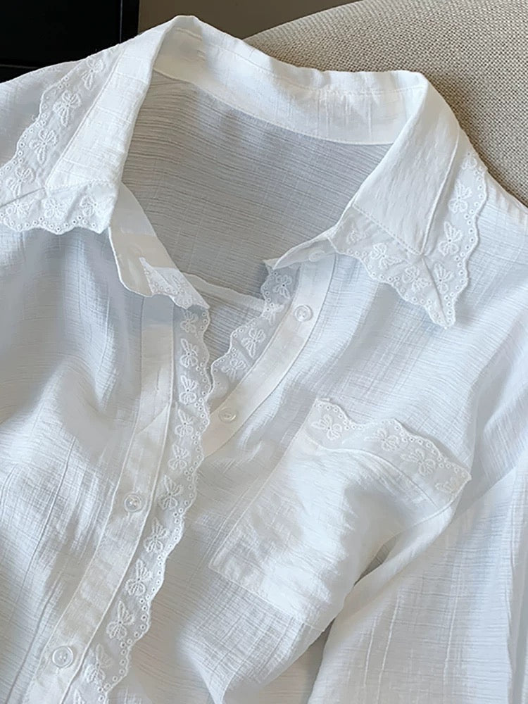 Self-retained model recommendation ~ Lace splicing sun protection shirt female 2025 spring and summer new cardigan top lazy style shirt