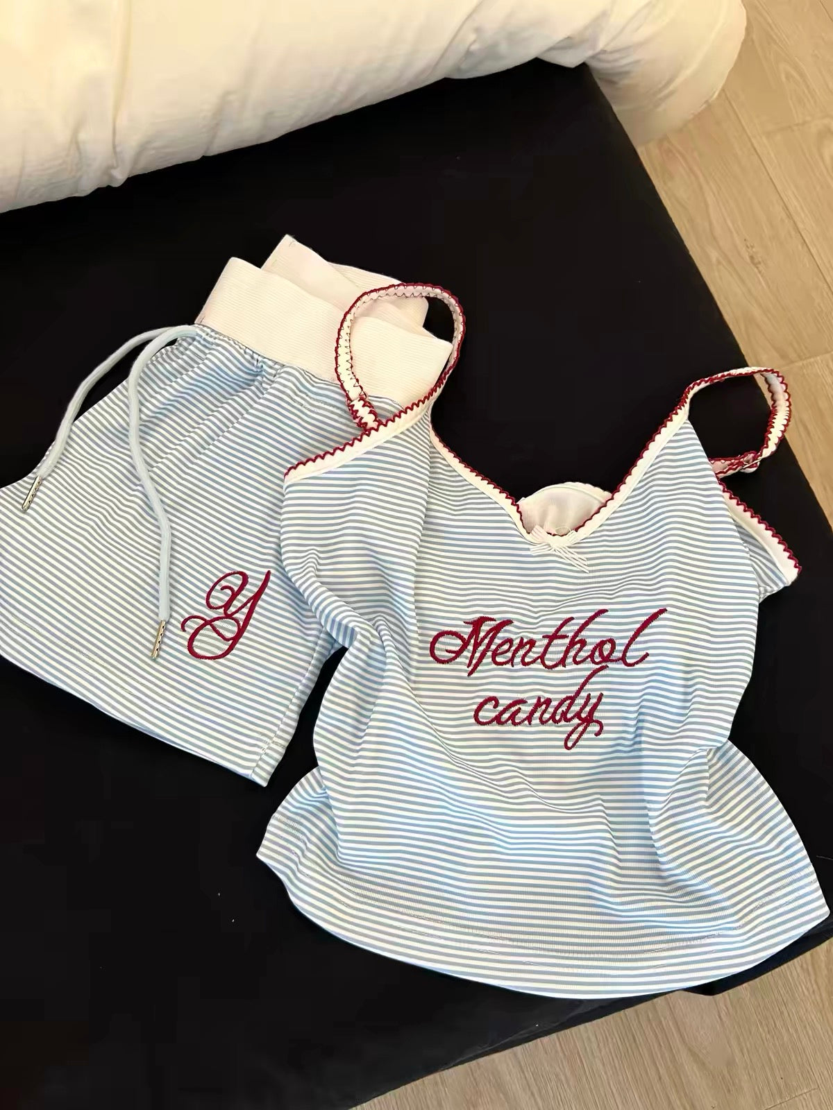 Sin Glee Women's Camisole Pajama Set – Fresh Striped Design, Summer 2026 New Collection (Shorts & Top Loungewear)