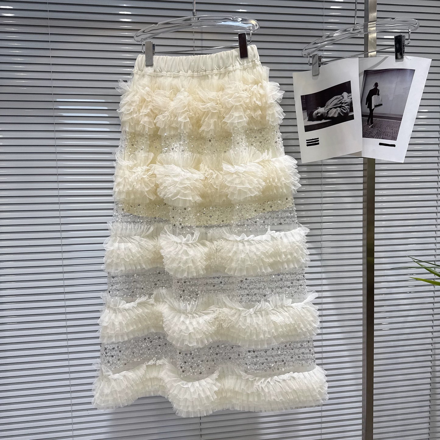 Popular online style, 2026 Spring New Sweet Ruffled Sequin Patchwork Fairy Dress Long Skirt Mesh Skirt Midi Skirt