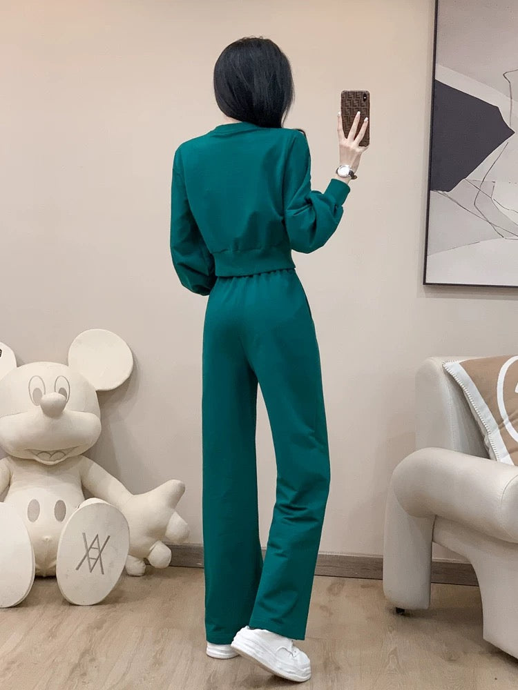 Casual sports suit for women spring and autumn 2024 new style fashionable European style plus velvet sweatshirt and pants two-piece set