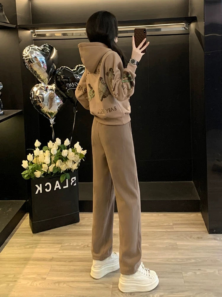 Hong Kong style sports and leisure suit for women spring and autumn 2024 new fashion fashionable street hooded sweatshirt and pants two-piece set