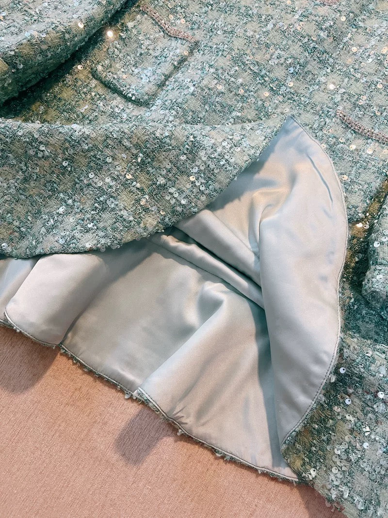 S*p Mermaid Ji heavy luxury nail diamond sequins Xiaoxiang celebrity style long sleeve autumn and winter rich daughter dress female
