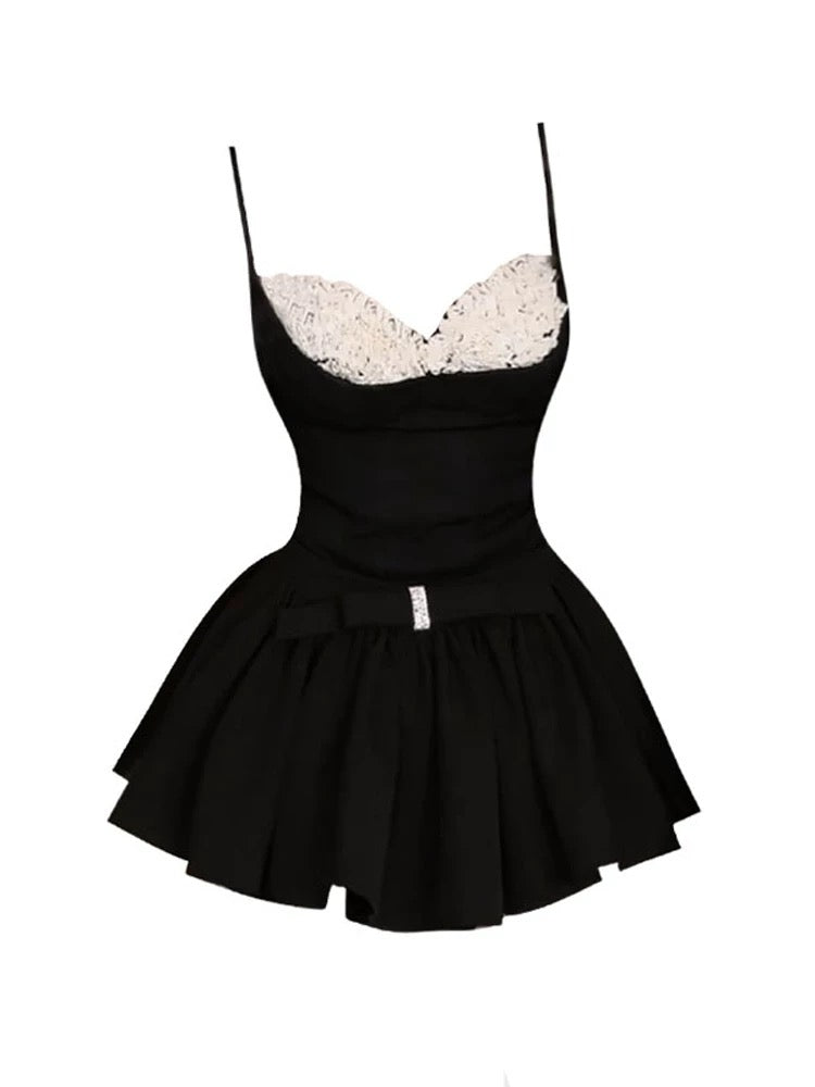 GAOSITONG Ballet style contrast color suspender top female summer 2025 sweet hot girl bow a-line skirt suit