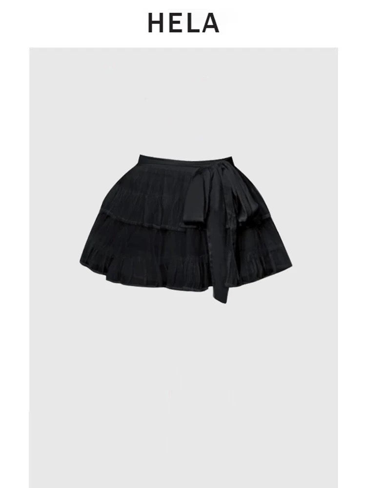HELA fat mm pure desire style ruffled polka dot suspender top female summer 2024 bow tie skirt suit
