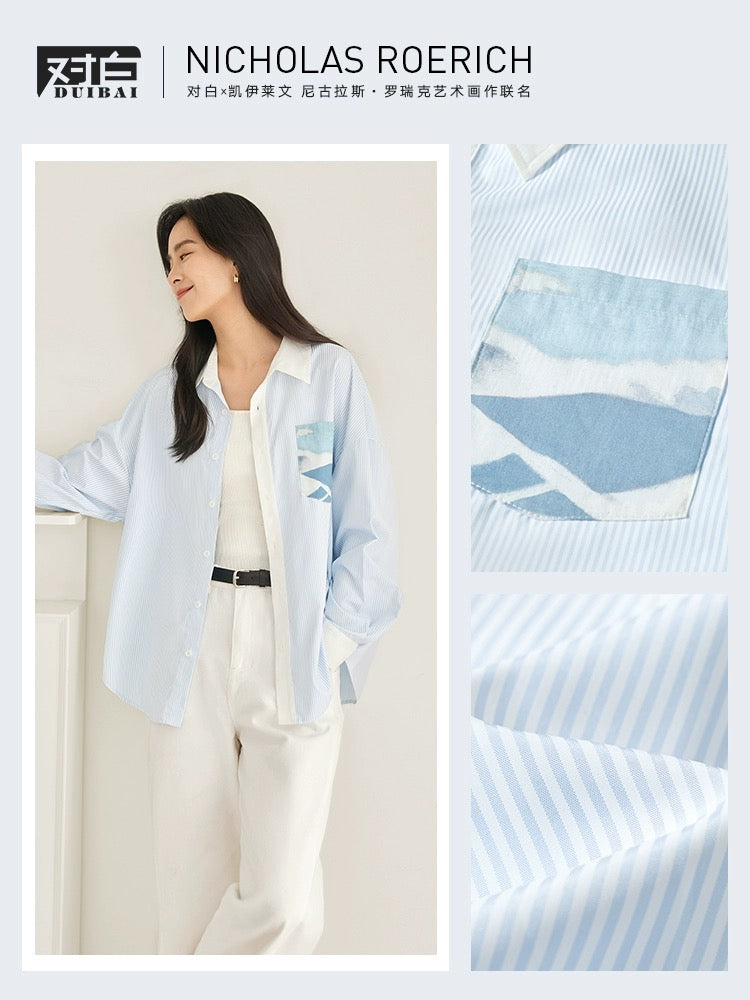 Dialogue x Kay Levine joint printed ribbon long-sleeved shirt female 2024 spring and summer new loose niche top