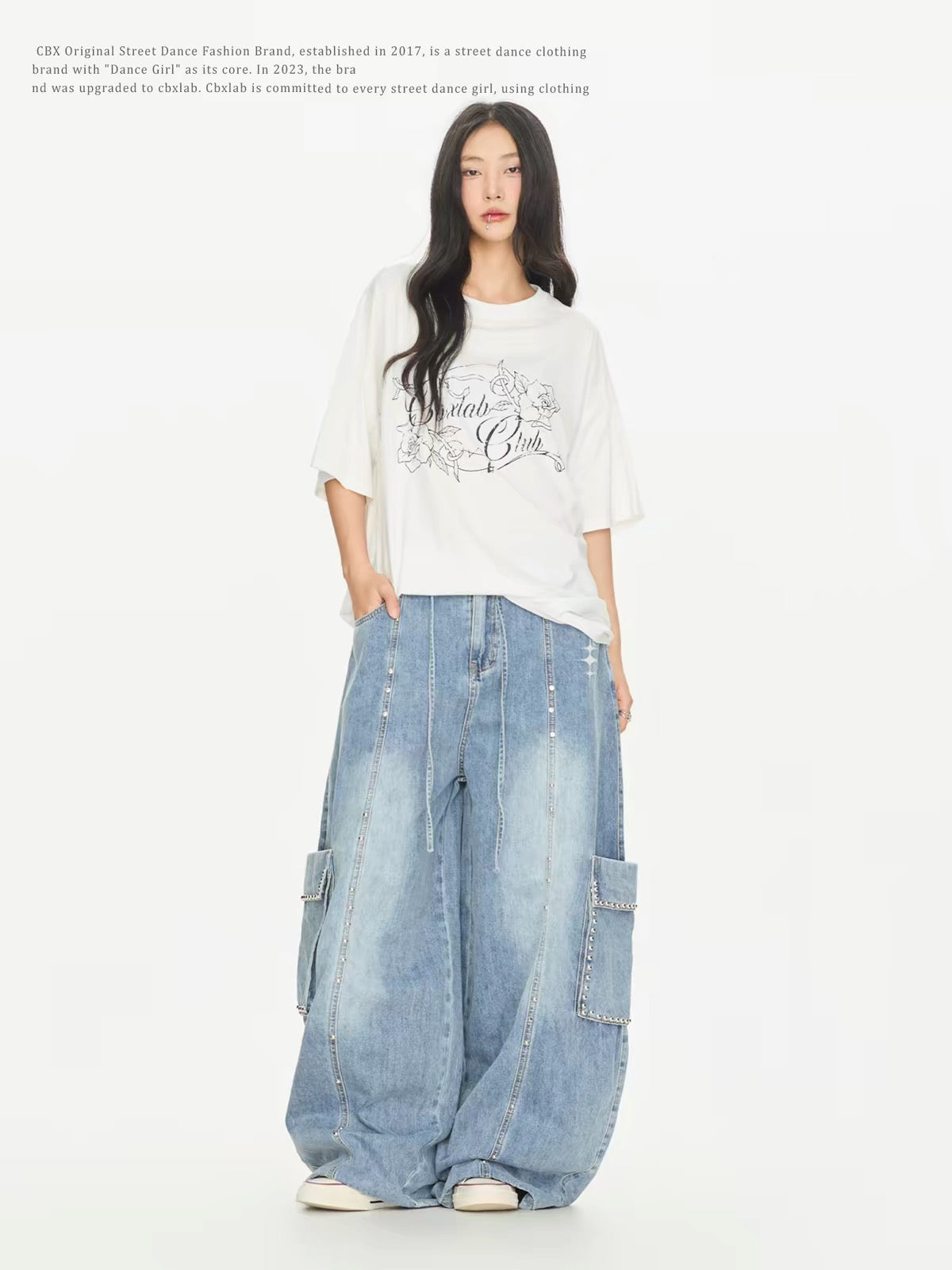 CBXLAB Streetwear Rivet-Detail Washed Cargo Pants – Vintage-Style Distressed American-Casual Denim Trousers