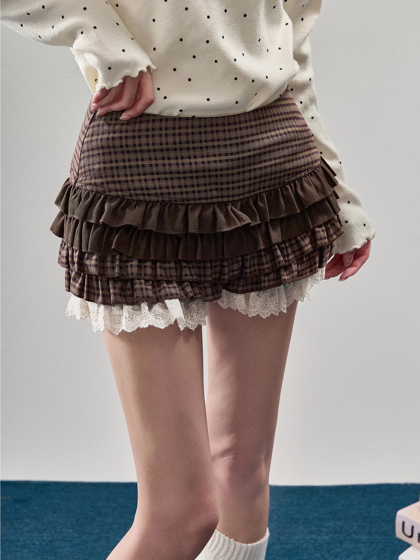 Sweety Brown Wool Skirt for Women, 2025 New Style, High-Waisted A-Line Skirt, Petite Size, Cake Skirt