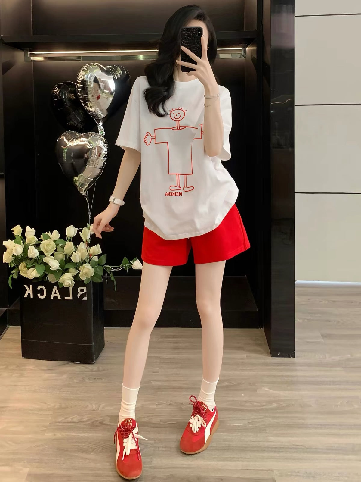 Women's Summer 2026 Trendy Loose-Fit Printed Short-Sleeve Set – Stylish Casual Sporty Two-Piece Outfit with Shorts (Flattering/Slimming Fit)