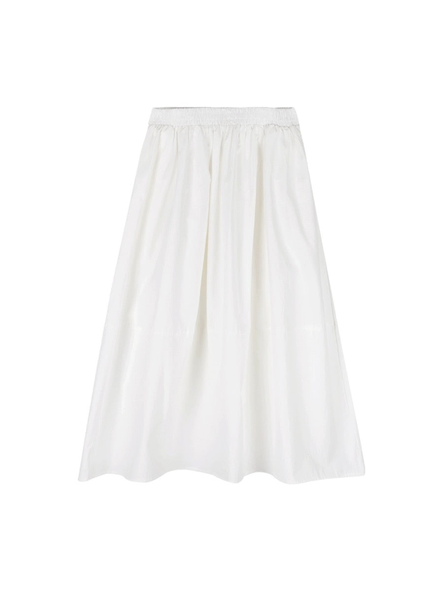 Cheese Rabbit Skirt Women's 2024 Summer New Elastic Waist High Waist Slimming White Mid-Length Skirt A-Line Skirt