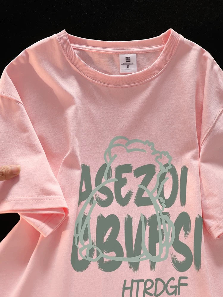 Highly recommended~Super amazing! Grey floral cotton short-sleeved T-shirt for women, simple printed cotton chic top