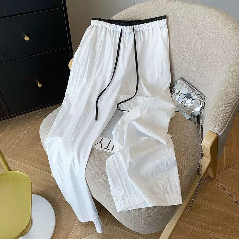 Guangzhou Shisanhang high-quality goods hot-selling ~ niche design color matching sunscreen casual wide-leg long pants women's thin versatile