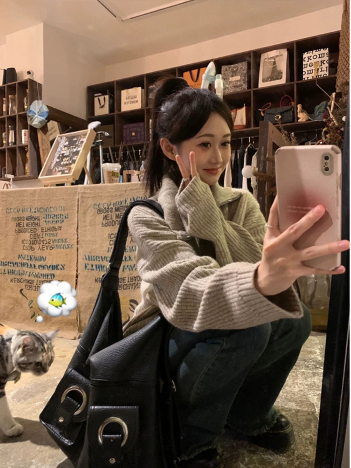 American retro lazy style lapel sweater for women 2024 autumn and winter new salt style fried street long-sleeved high-neck knitted top