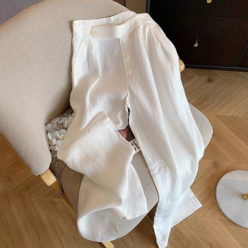Guangzhou Shisanhang high-end hot-selling items ~ white linen suit wide-leg trousers for women in summer thin high waist drape
