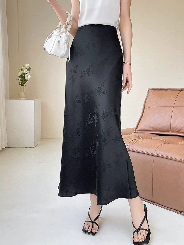 2024 Temperament Silk Imported Triacetate Satin Jacquard Fishtail White Skirt for Women Summer