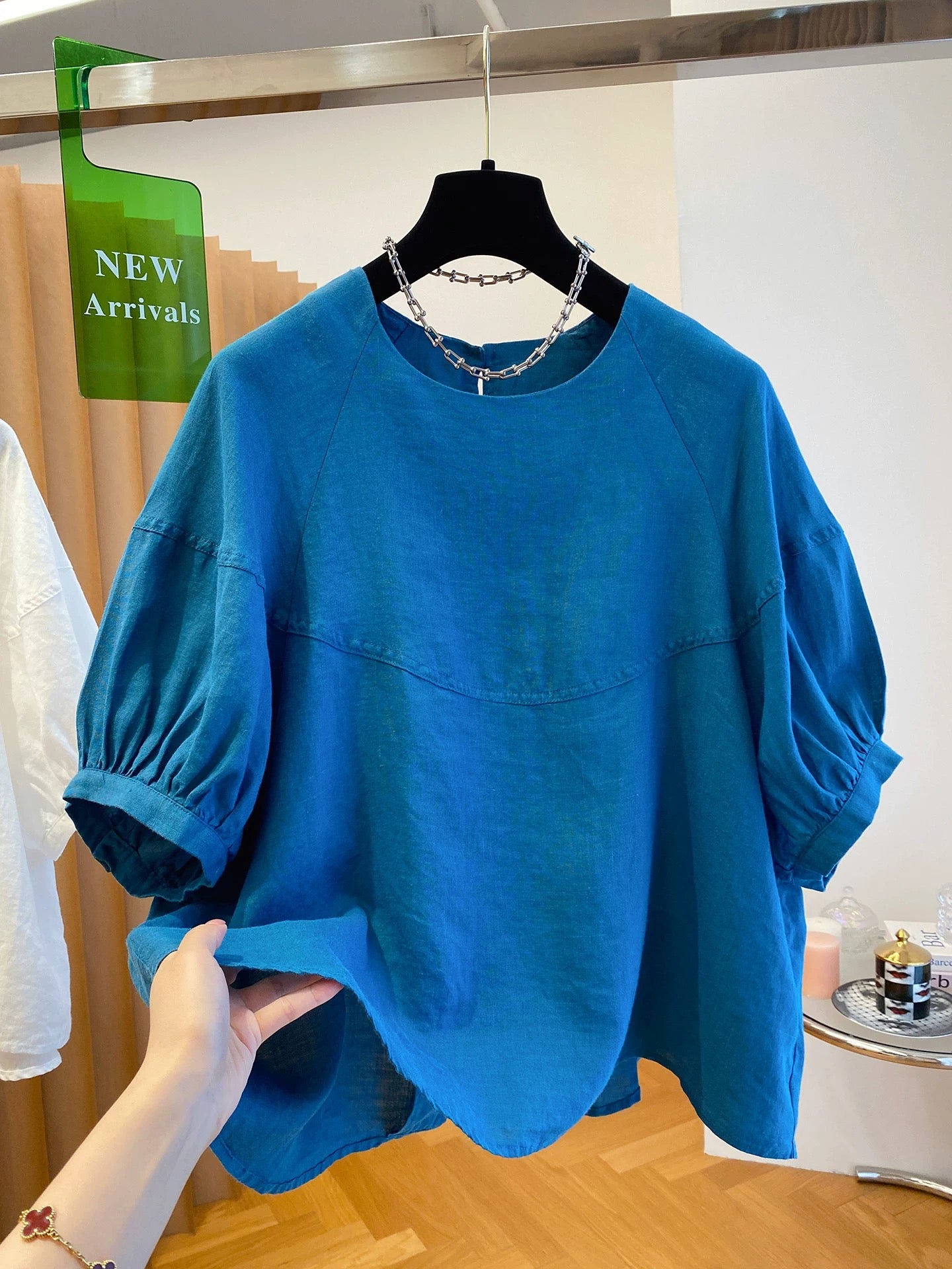 High-end young style ramie tops for women summer 2025 new loose casual pullover round neck short-sleeved shirt baby shirt