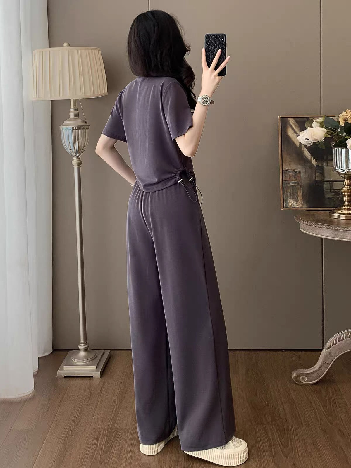 Women's Summer 2026 Casual Sporty Two-Piece Set: Stylish, Youthful Short-Sleeve Top & Wide-Leg Trousers – Loose Fit with a Premium, Drapey Feel.