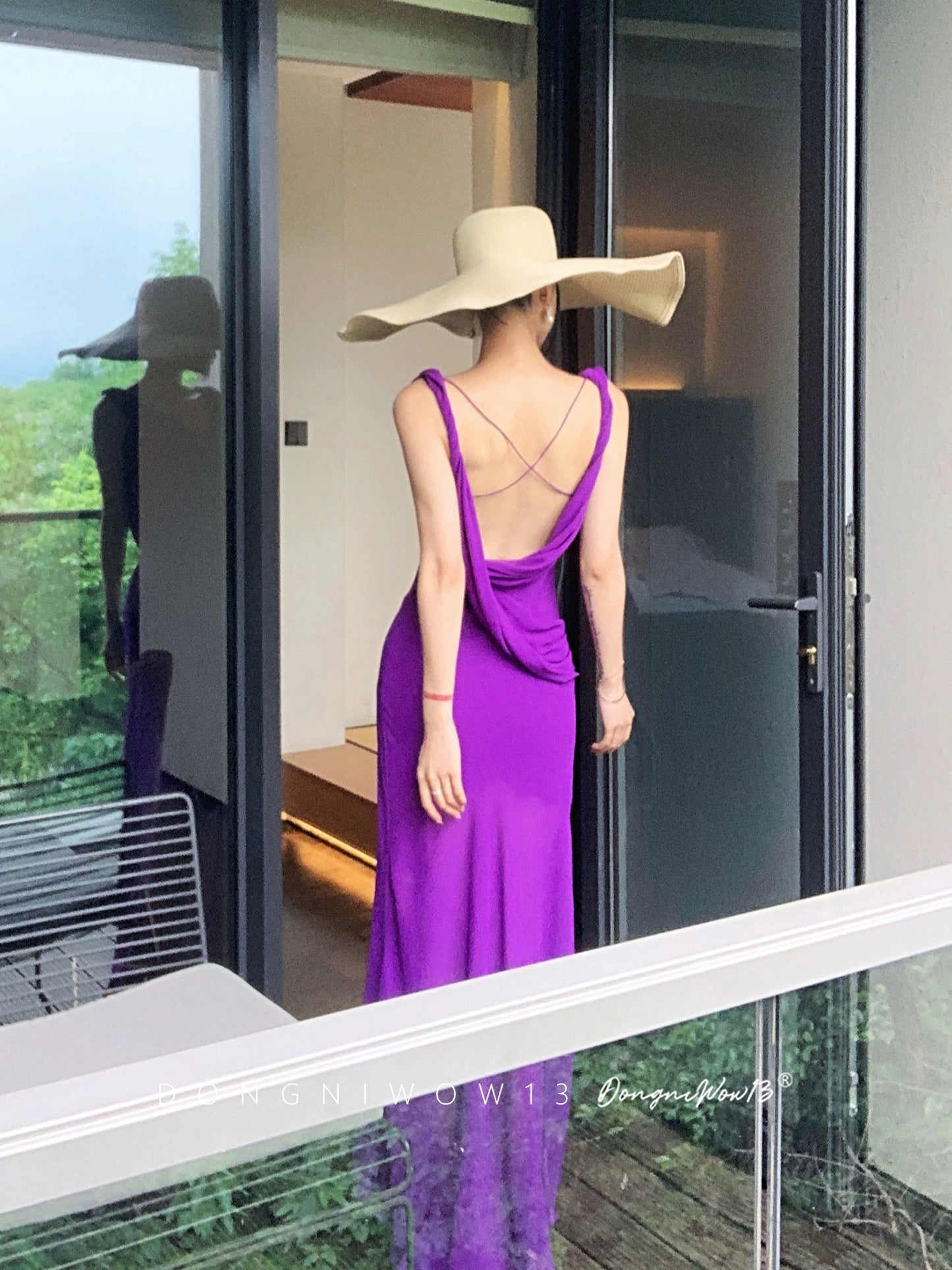 DONGNIWOW13 purple backless suspender dress for women 2024 summer waist slimming dress dress long skirt