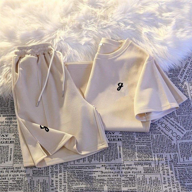 Summer casual fashion suit for women, loose two-piece suit, comfortable student sports style outer wear, morning jogging suit, short-sleeved shorts