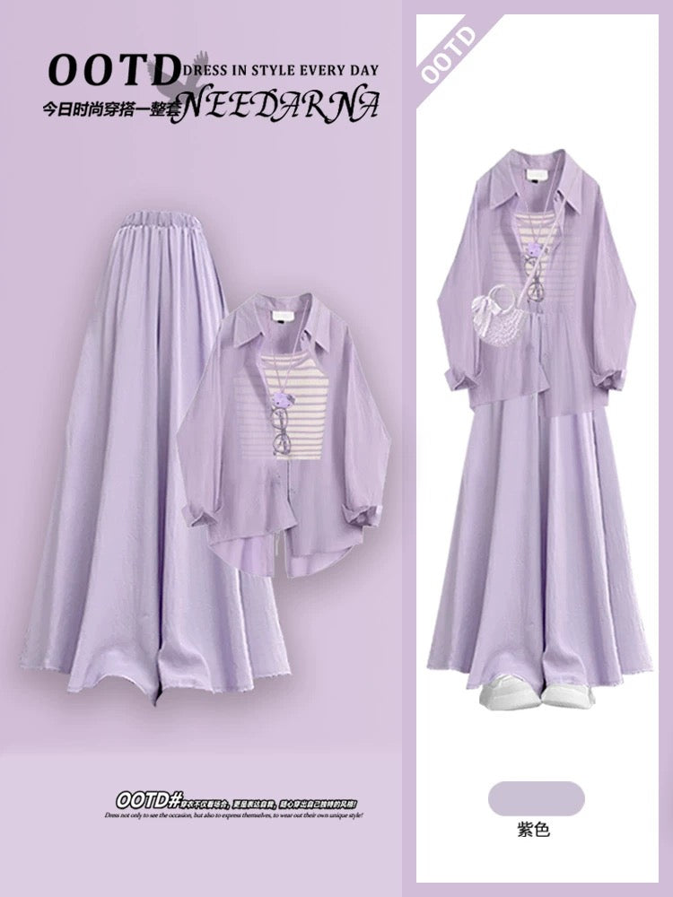 Summer dopamine unique beautiful slightly fat waist small skirt 2025 super good-looking sunscreen shirt purple dress
