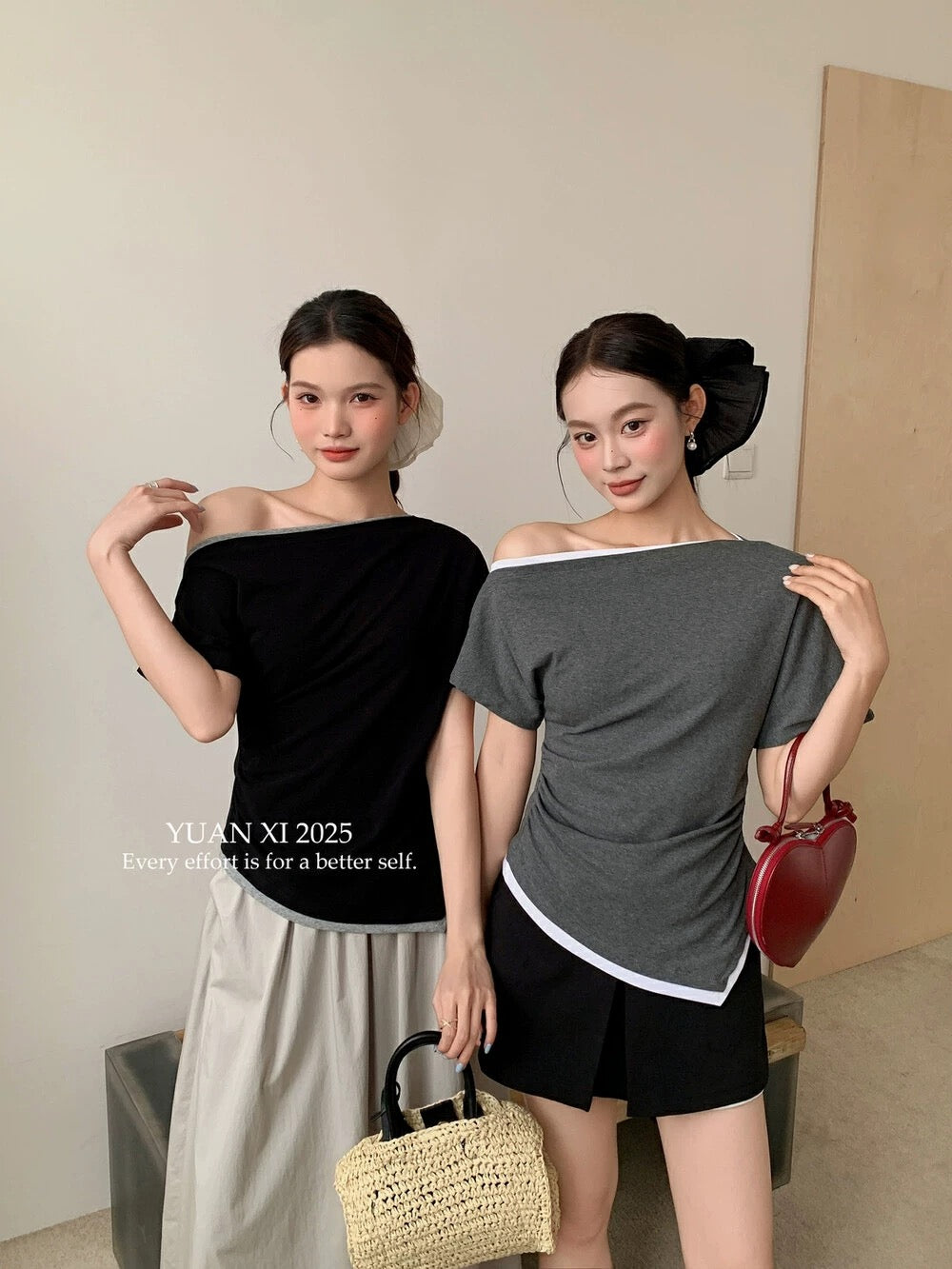 YUAN XI Yuanxi pure desire style one shoulder long-sleeved T-shirt women's autumn slim fit inner bottoming shirt top