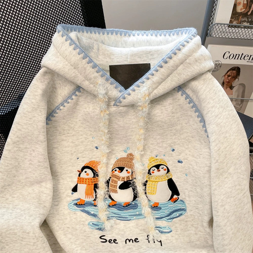 2025 New Style Heavy Embroidery Penguin Hoodie for Women, Spring and Autumn, High-End, Stylish, Unique, and Exquisite Hooded Jacket Top