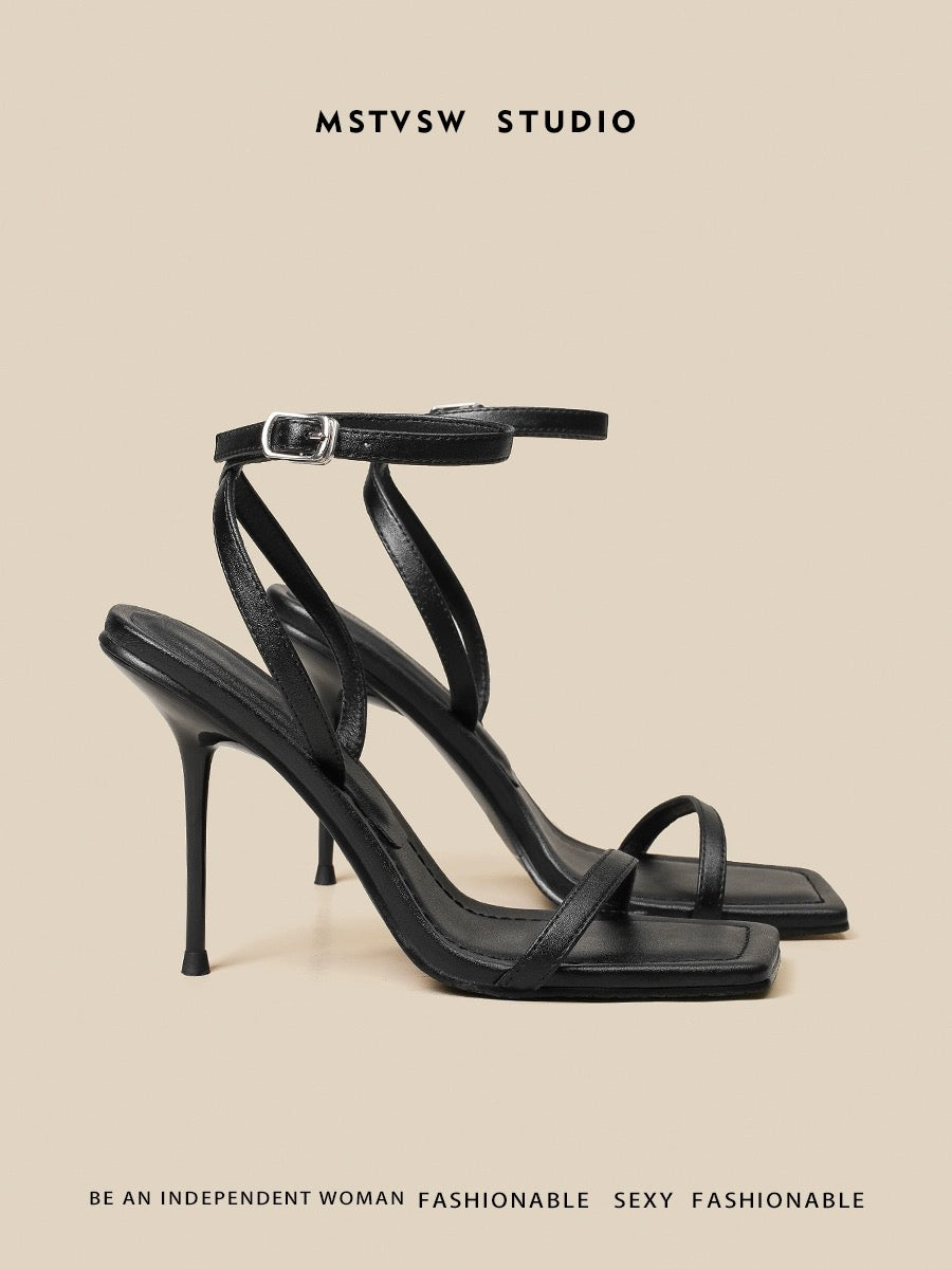 Yaguan Black Strap Sandals Women's 2024 Summer New Style Internet Celebrity Sexy Socialite Open Toe Stiletto High Heels