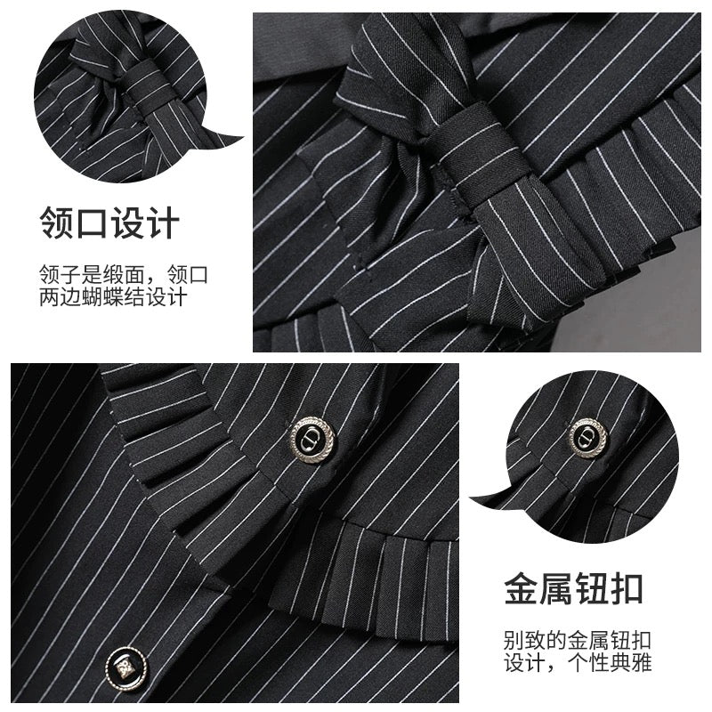 Striped suit vest for women mid-length loose European style satin collar bow design spring and autumn women's vest trendy