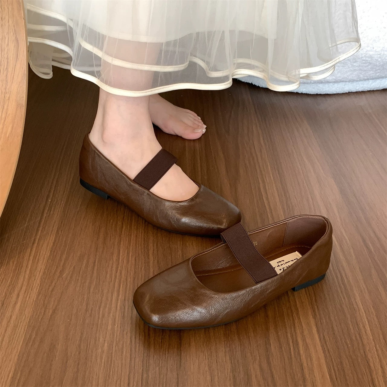 Retro Mori Girl Fairy Ballet Shoes Women's Spring and Autumn Elastic Band Square Toe Flat Single Shoes Grandma Shoes Soft Sole Polo Shoes
