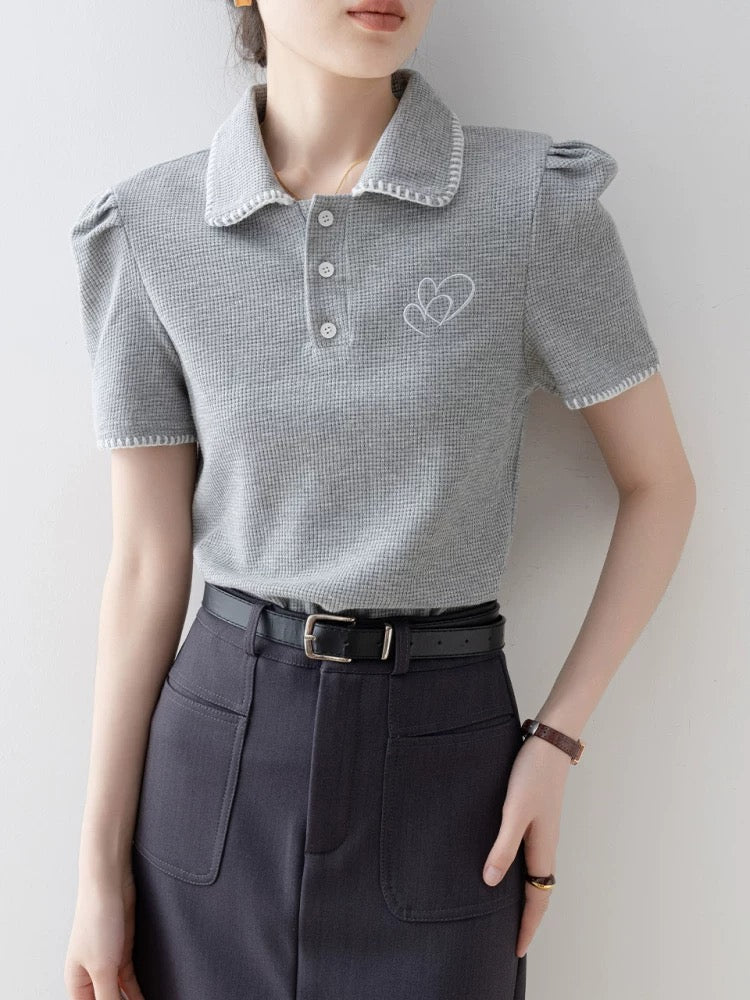 Gray polo shirt design tops 2025 new hot style summer this year popular women's clothing straight shoulder short sleeve T-shirt