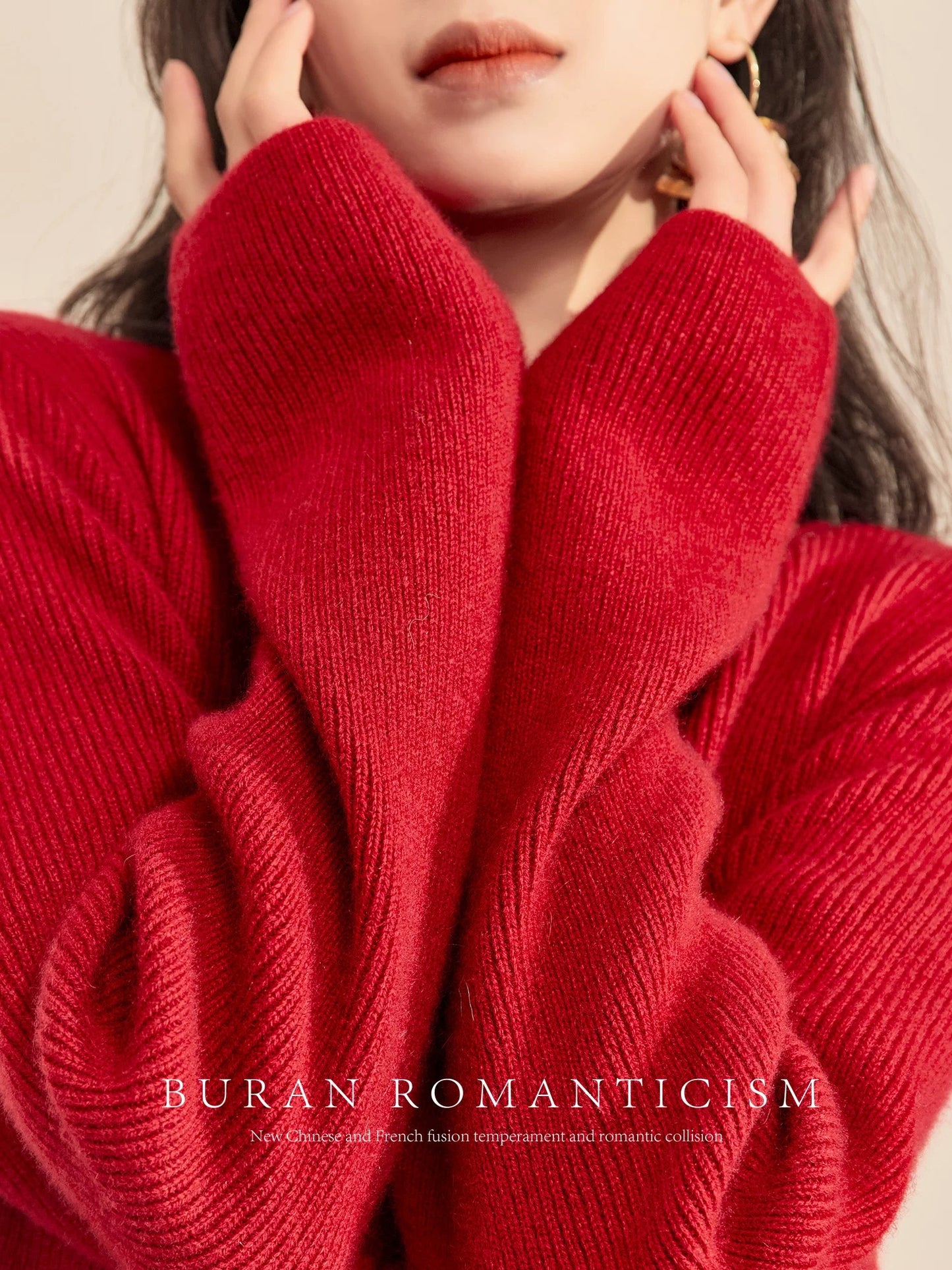 BURAN sweater, lazy and high-end winter red animal year new Chinese style retro buckle soft waxy knitted top