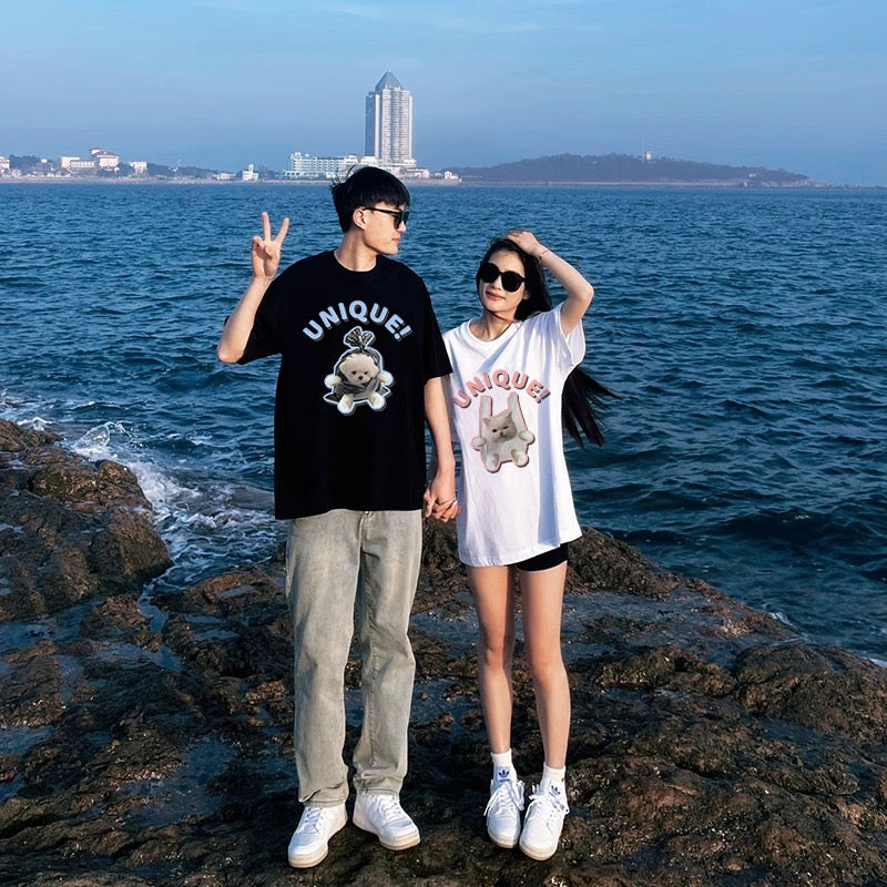 Very fairy couple outfit summer high-end 2023 new style different short-sleeved T-shirt suit one man and one woman