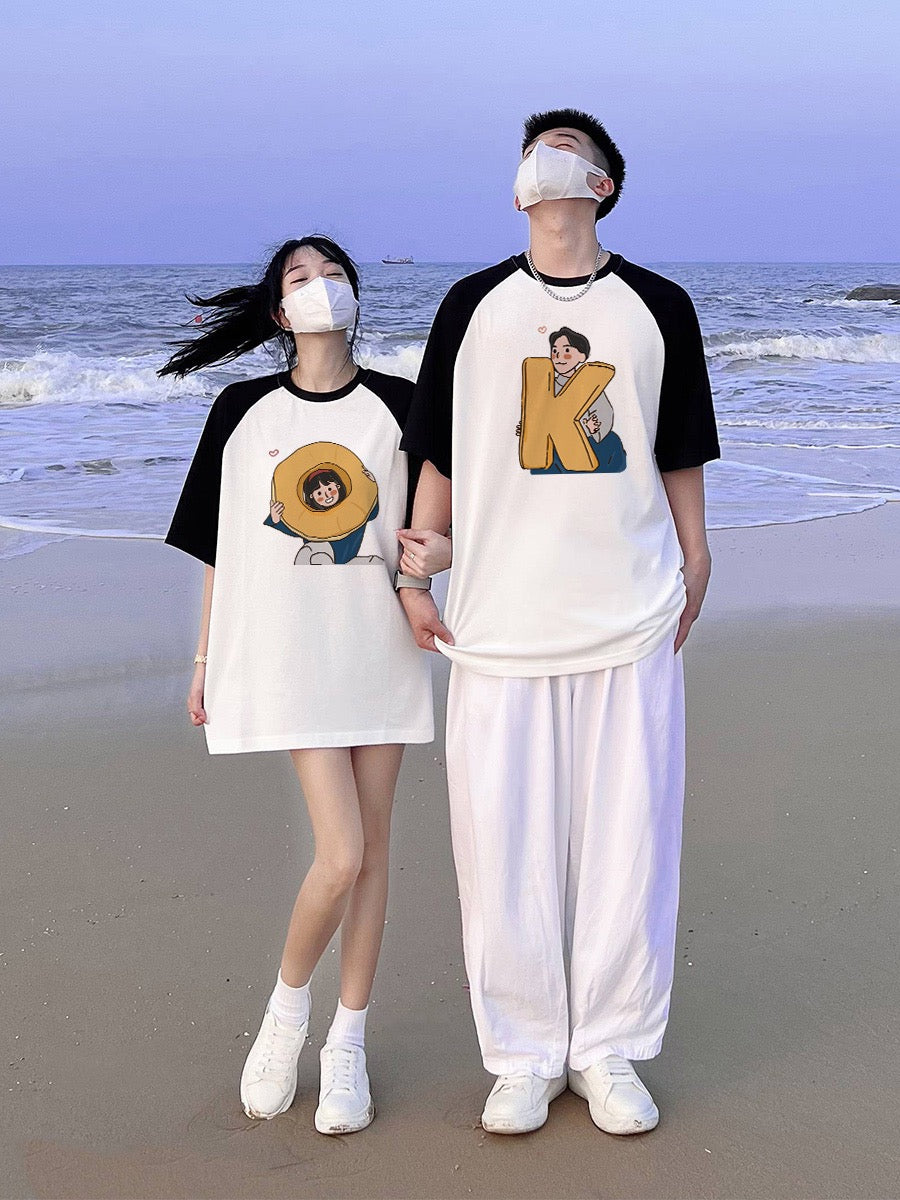 Special ok couple clothes summer clothes trendy brand short-sleeved design high-end t-shirts 2023 new clothes summer suits