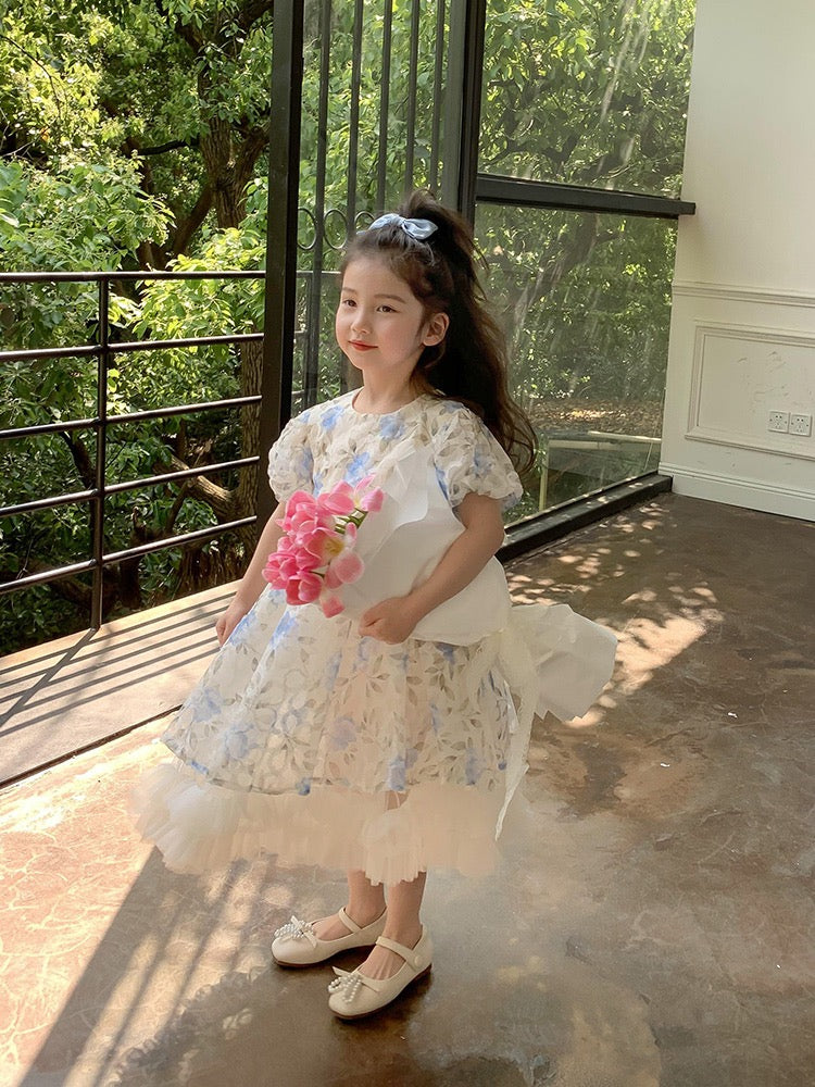 Girls summer dress 2023 new foreign style little girl birthday princess dress floral tutu skirt children's skirt