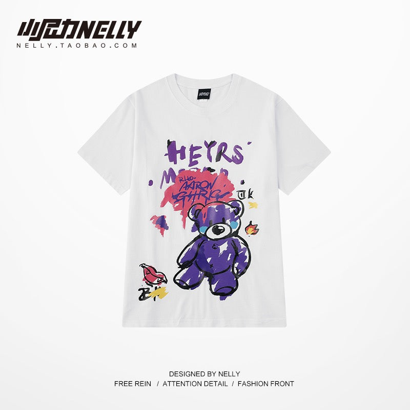 Ins tide brand Harajuku style summer cotton short-sleeved men's and women's printed loose large size top hip-hop couple fat T-shirt