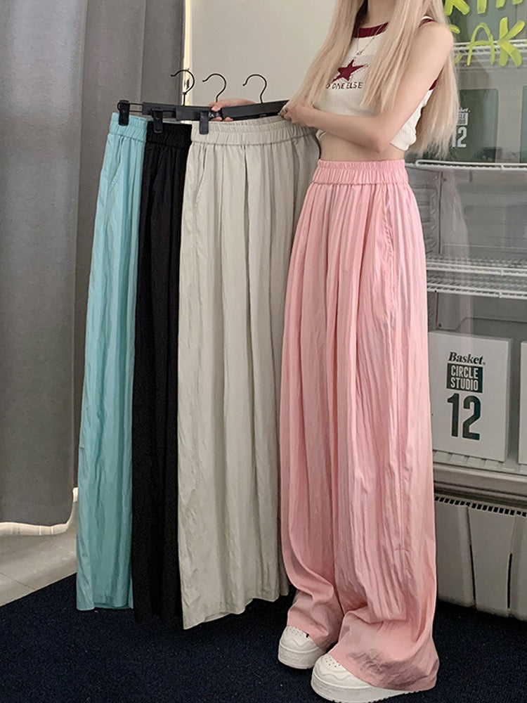 Blue pants high waist wide leg pants women's loose slim casual pants summer cool cool pants all-match straight trousers